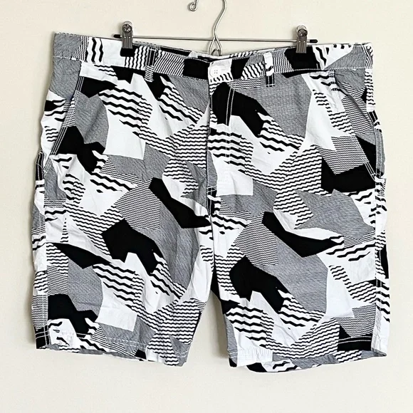 American Rag Poplin Geometric Camo Black White Lightweight Shorts Men’s 38 Slim - Picture 3 of 13